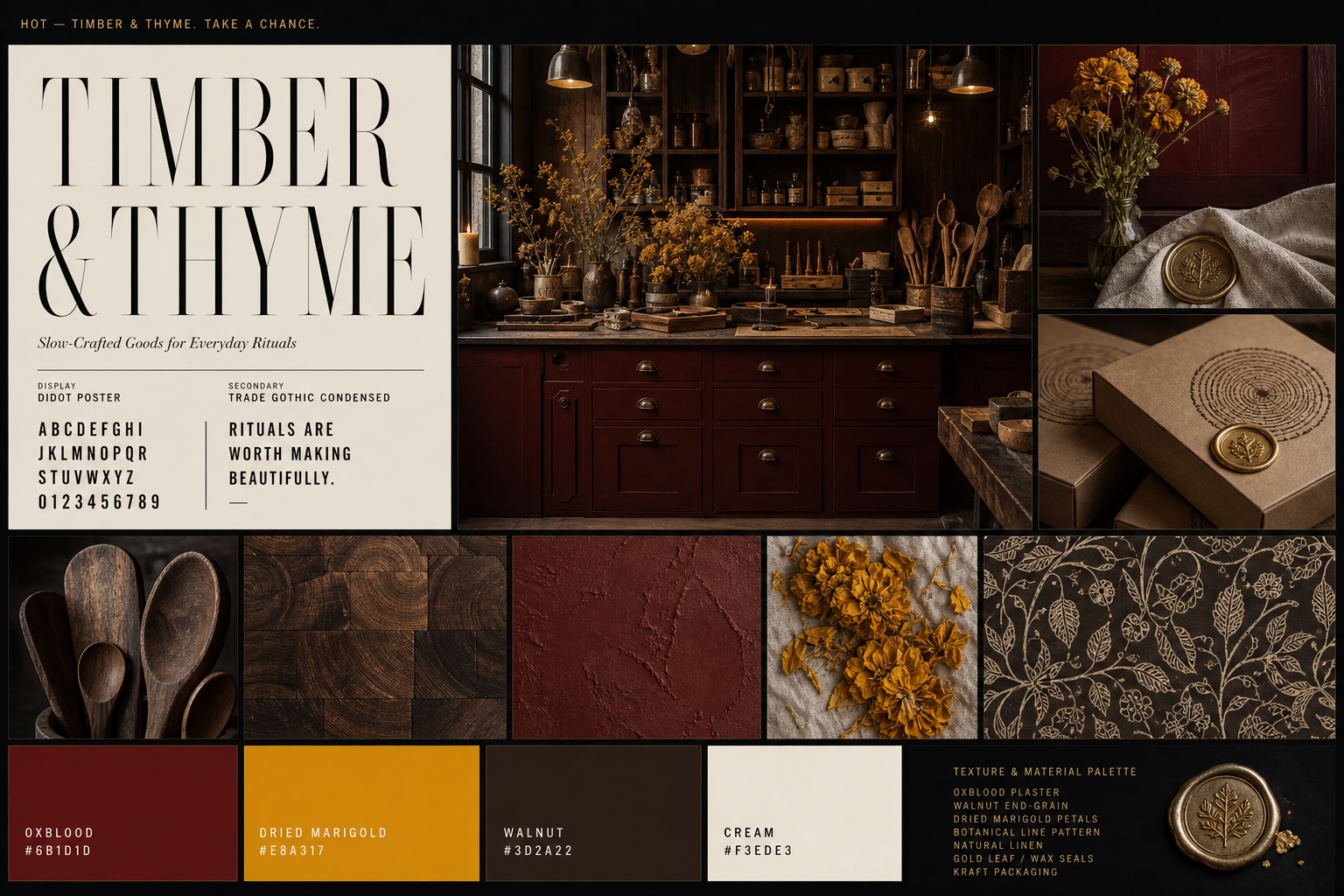 Loud generation: oxblood, gold, dark kitchen