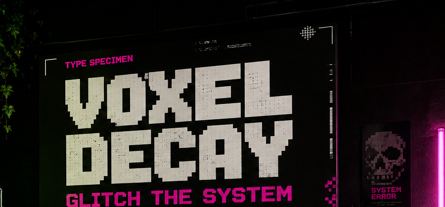 Type specimen wall: VOXEL DECAY and Glitch the System