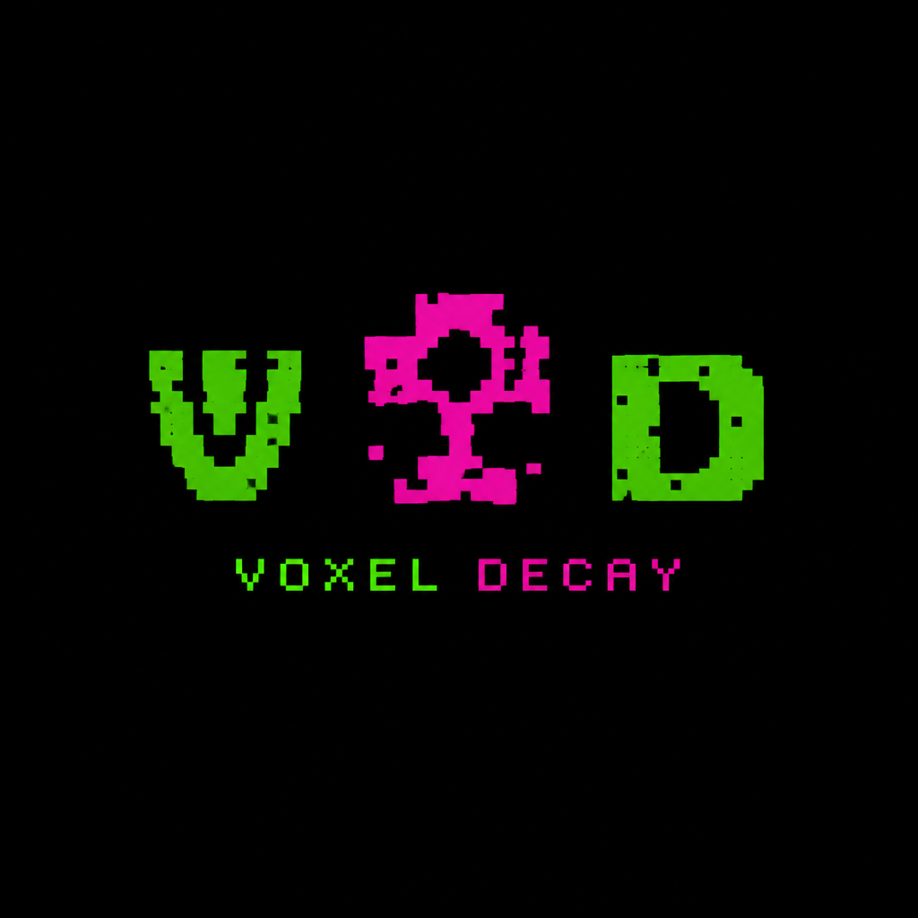 Hat emblem: pixel V, magenta decay, D