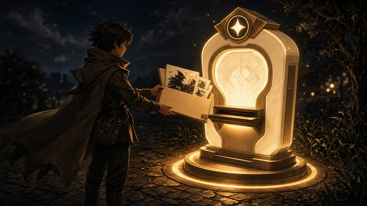 Handing a character kit into the Save Point kiosk